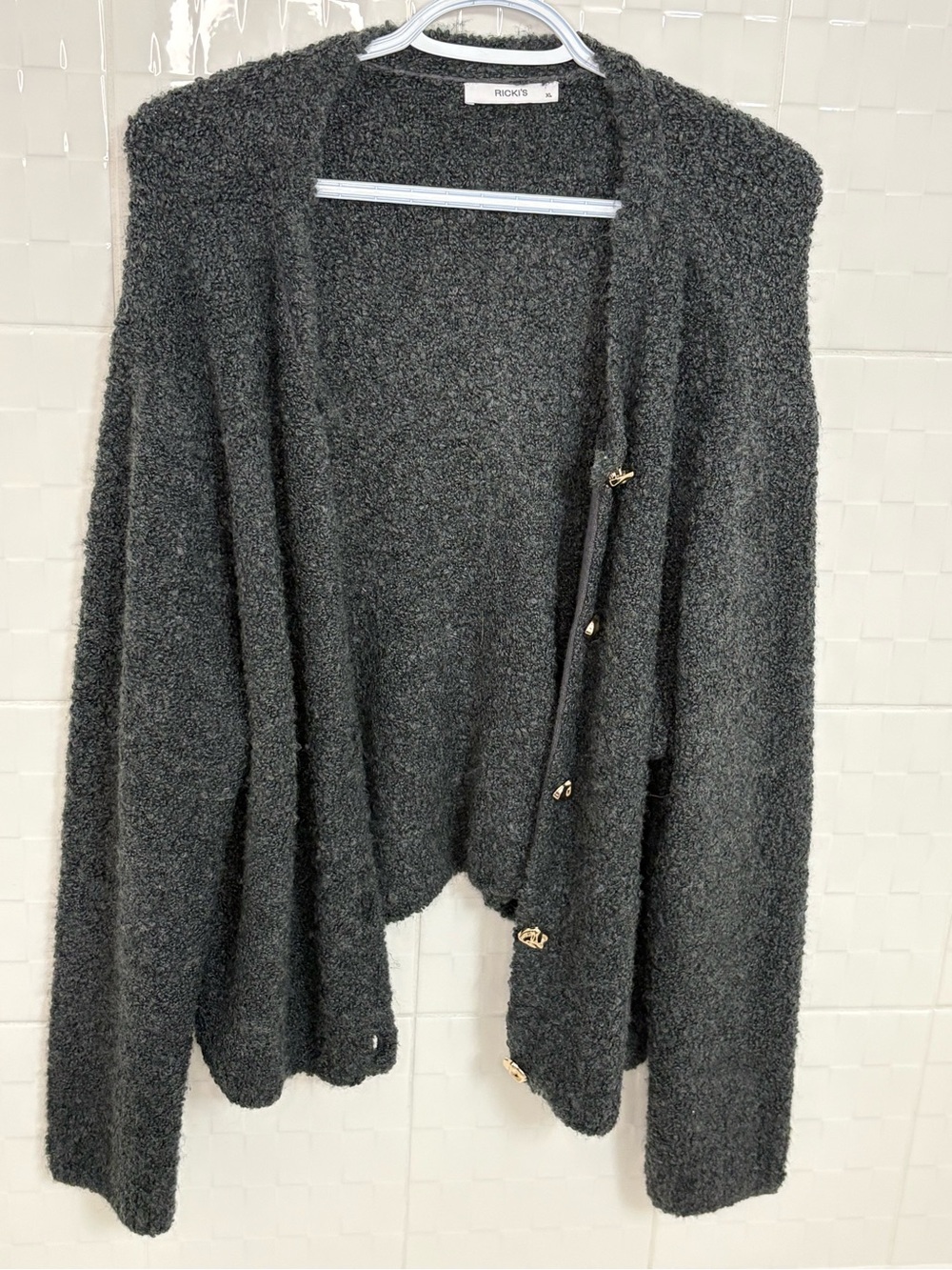 Ricki's Charcoal Open-Front Bouclé Sweater Cardigan - size XL